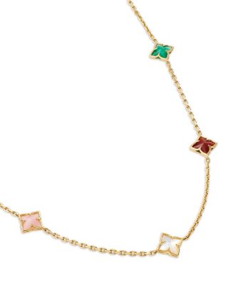 18K Yellow Gold Venetian Princess Multi Gemstone Flower Station Necklace, 16-18"