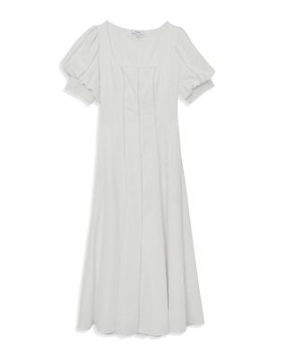 Linen Puff Sleeve Midi Dress