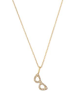14K Yellow Gold Diamond Sunglasses Pendant Necklace. 15-16"