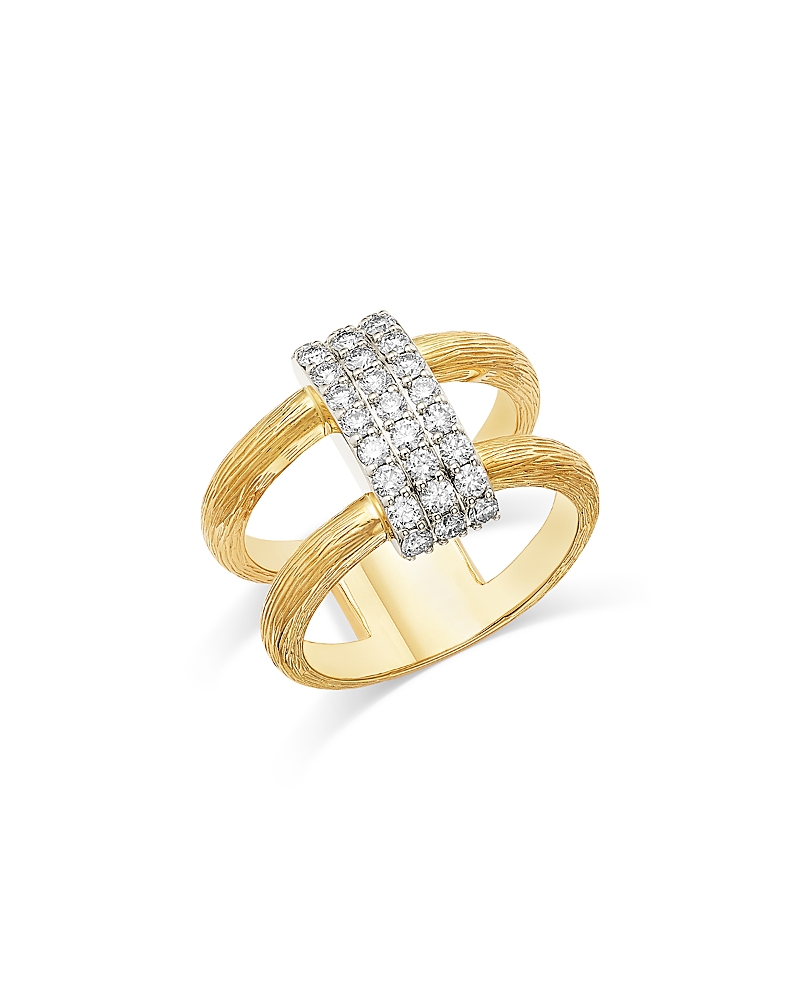 Bloomingdale's Fine Collection Diamond Pave Textured Double Band Ring in 14K Yellow Gold, 0.70 tcw