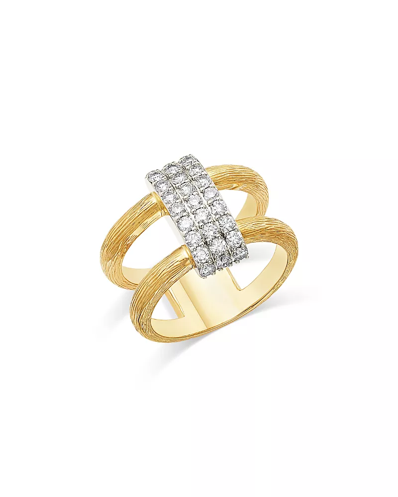 Bloomingdale's Fine Collection Diamond Pave Textured Double Band Ring in 14K Yellow Gold, 0.70 tcw