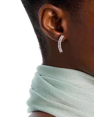 Diamond Round & Baguette Ear Climbers in 14K White Gold, 1.3 tcw