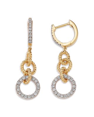 Diamond Circle Drop Earrings in 14K Yellow Gold, 0.85 tcw