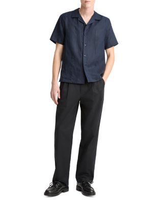 Linen Eyelet Stripe Short Sleeve Cabana Shirt