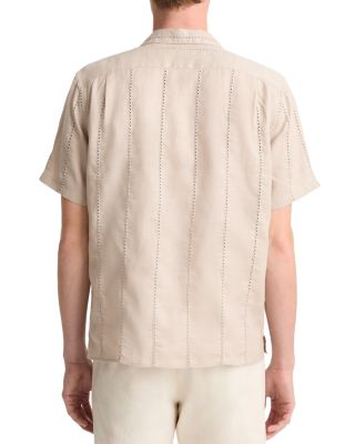 Linen Eyelet Stripe Short Sleeve Cabana Shirt