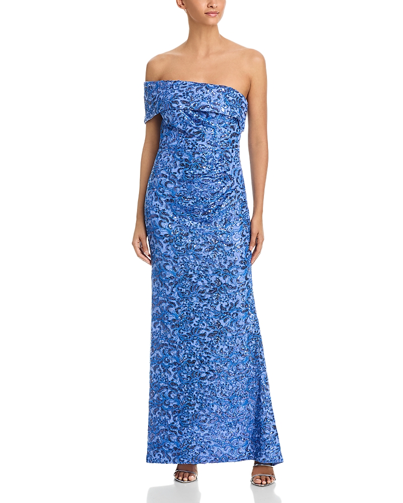 Eliza J One Shoulder Long Dress with Side Tucks