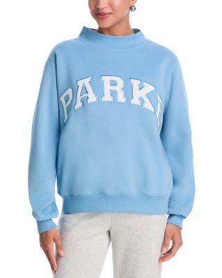 Parke Sky White Varsity Mock Neck Sweatshirt In Blue