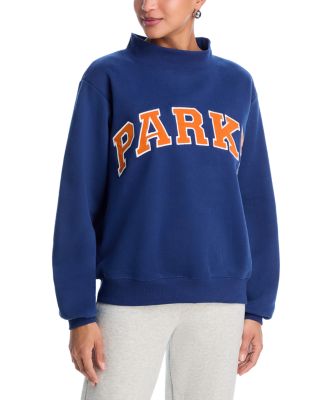 Parke Denim Amber Varsity Mock Neck Sweatshirt In Blue