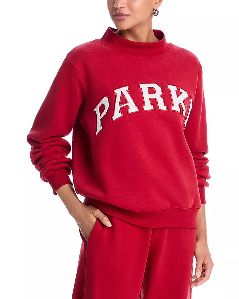 Parke Crimson White Varsity Mock Neck Sweatshirt