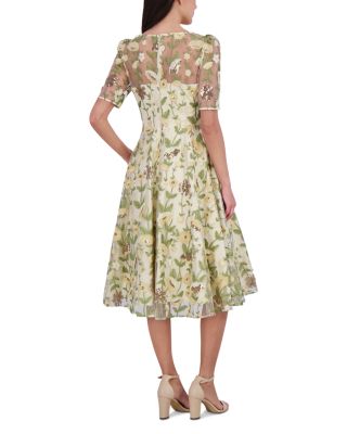 Three Quarter Sleeve Short Dress with Illusion Yoke