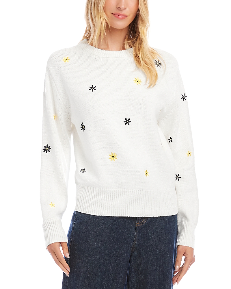 Karen Kane Embroidered Daisy Crewneck Sweater