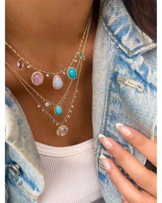 14K White & Yellow Gold Multi Gemstone & Diamond Dangle Pendant Necklace, 16-18"