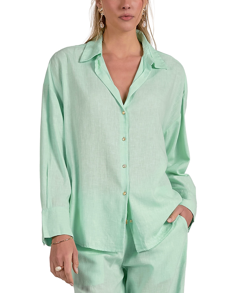 Elan Collared Button Down Shirt Swim Cover-Up