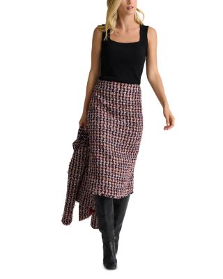 Houndstooth Tweed Pencil Skirt