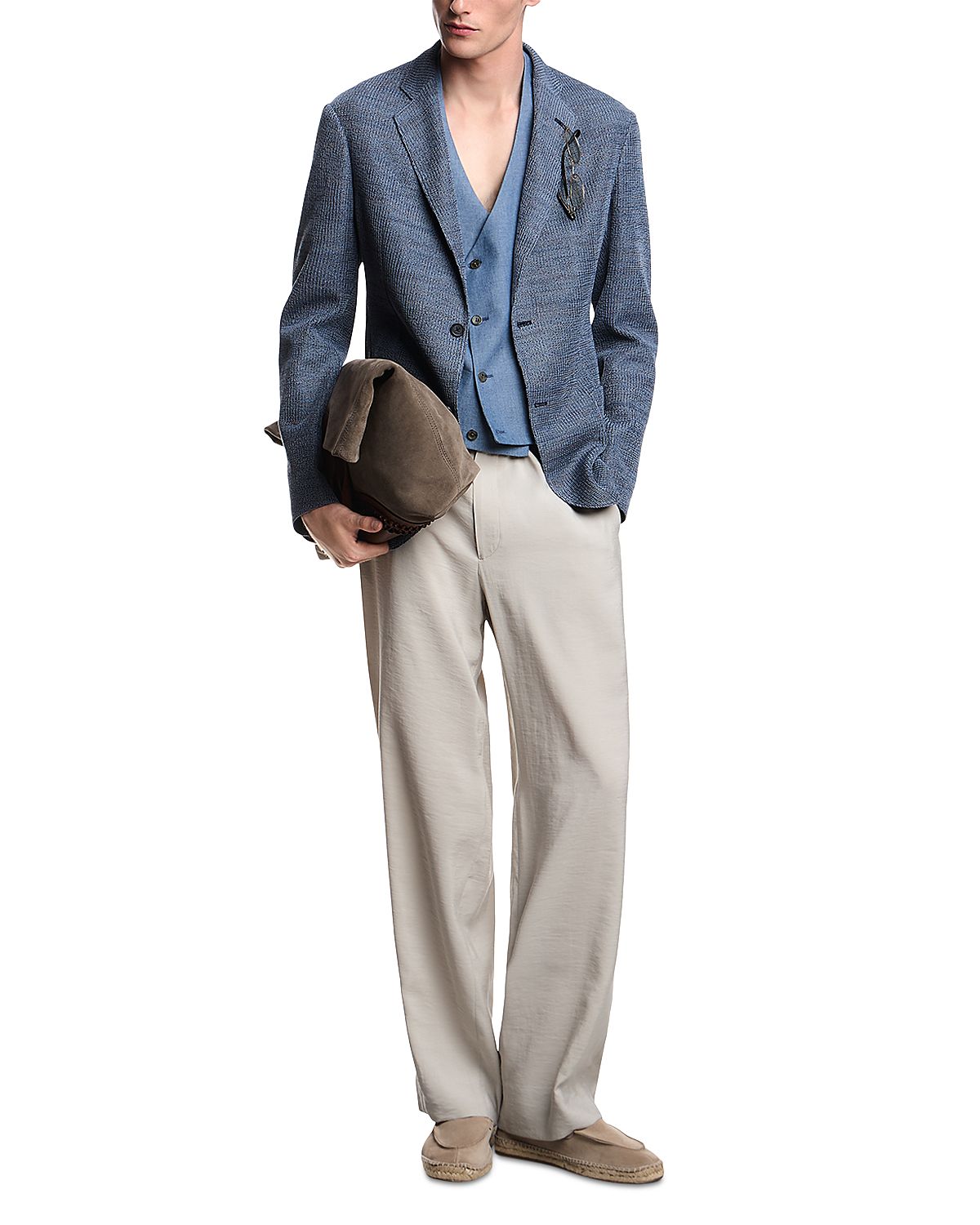 Emporio Armani Icon Cotton Blazer Jacket with Knit Effect 3D Texture