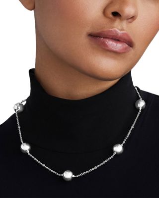 Sterling Silver Caviar Bubbly Bead Station Necklace, 18"