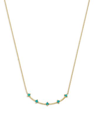 14K Yellow Gold Turquoise Gemstones Dash Bar Necklace, 14-16"