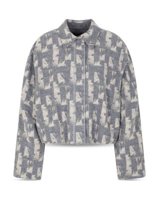 Geometric Jacquard Bubble Hem Jacket