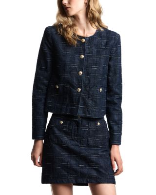 Check Jacquard Collarless Jacket