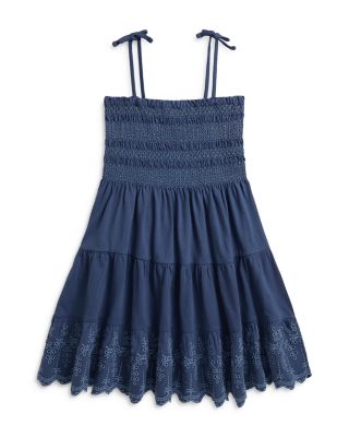 Girls' Smocked Eyelet Cotton Jersey Dress - Little Kid