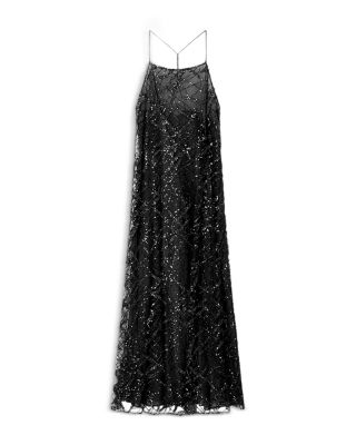 Tulle Maxi Dress with Allover Sequin Embroidery