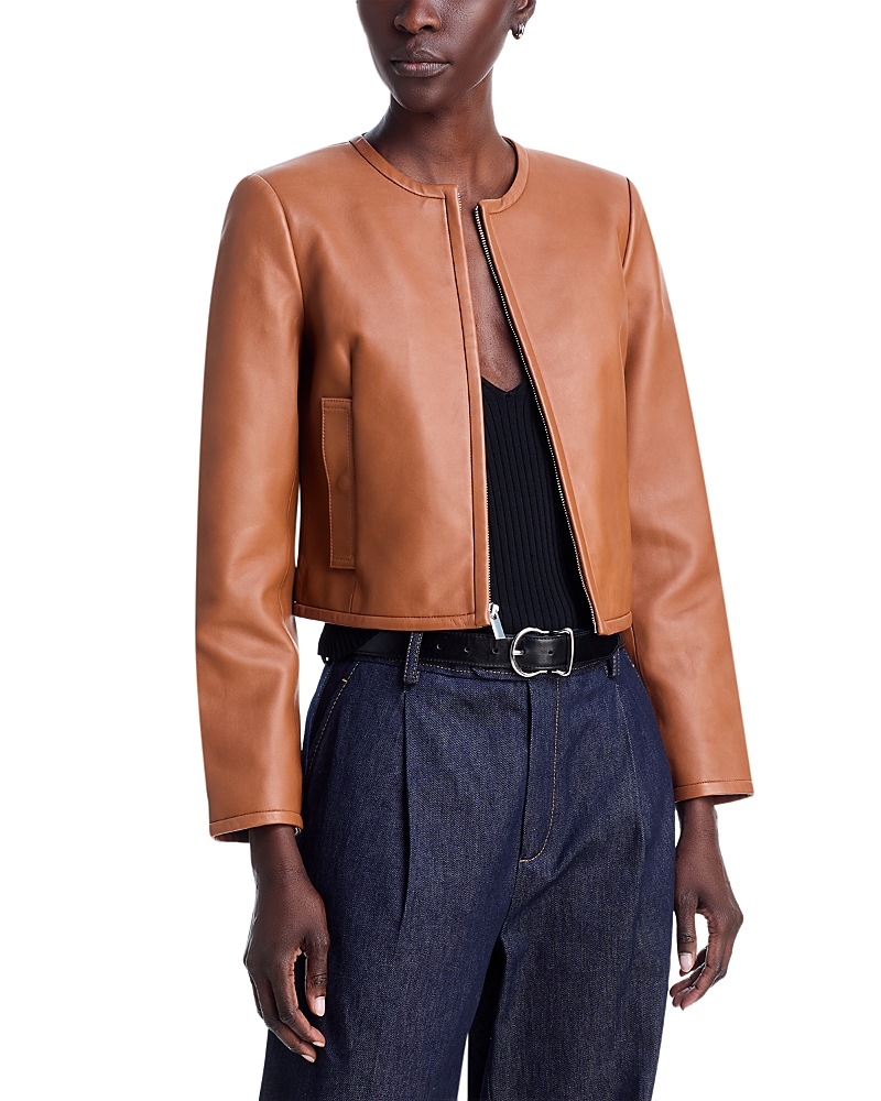 Theory Collarless Crop Leather Jacket