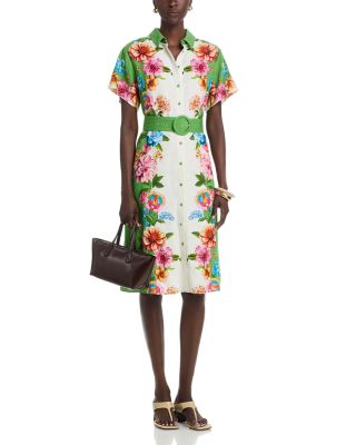 Placed Floral Button Down Midi Dress