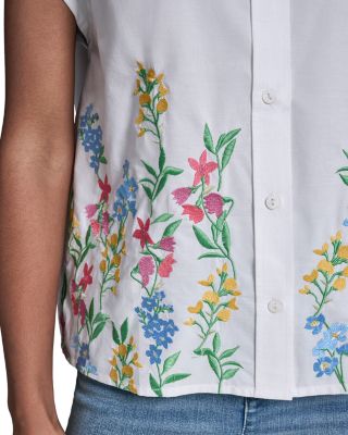 Placed Floral Embroidery Button Down Shirt
