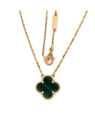  Vintage Alhambra Pendant Necklace 18K Gold and Malachite, 16.5"