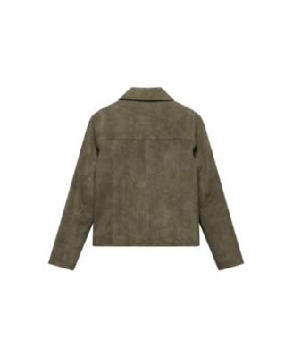  Women's Suede Jacket with Classic Collar & Button-Front Pockets