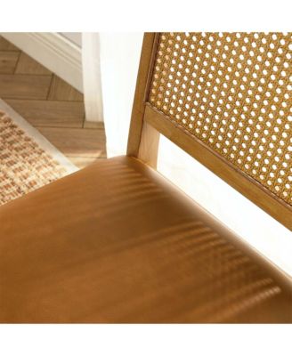 Arlo Faux Leather Upholstered Faux Rattan and Wood Dining Side Chairs, Set of 2