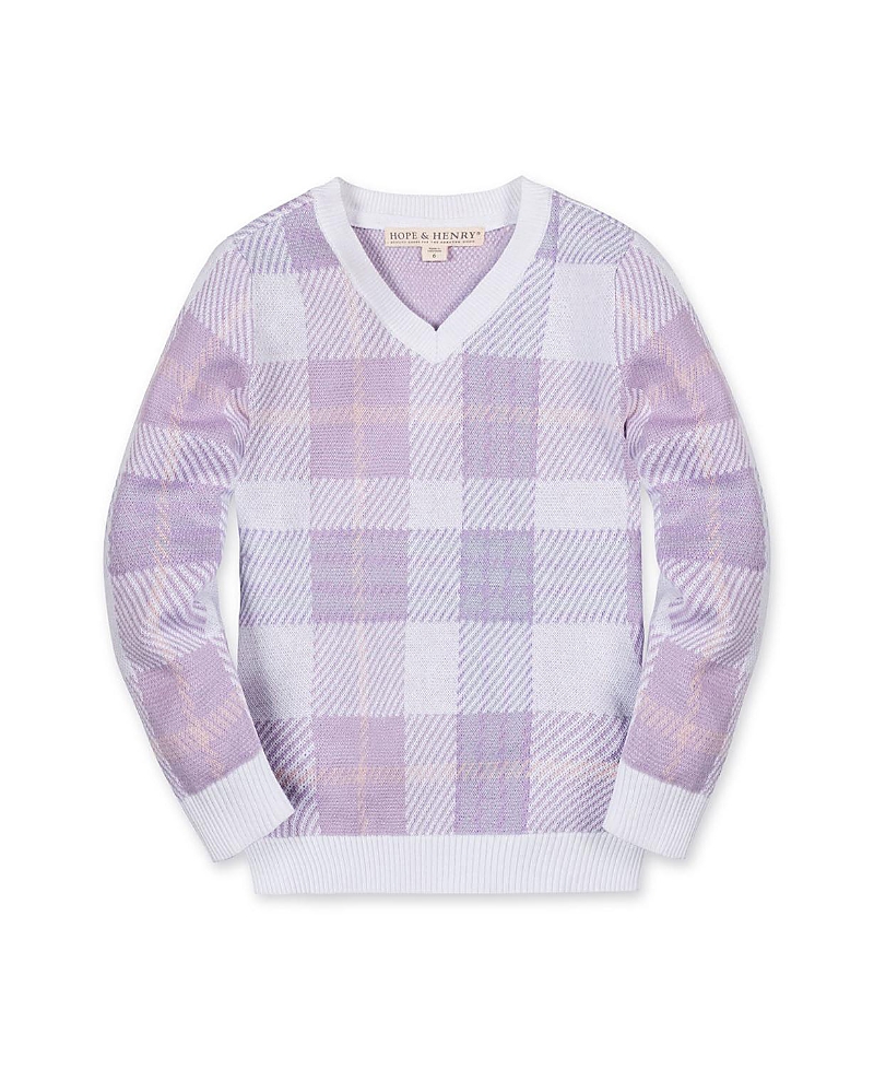 Hope & Henry Boys' Organic Long Sleeve V-Neck Intarsia Sweater - Little Kid