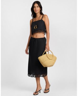  Air Linen Scallop Midi Skirt