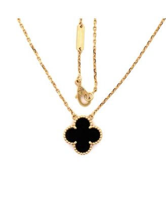  Vintage Alhambra Pendant Necklace 18K Gold and Onyx, 16.25"