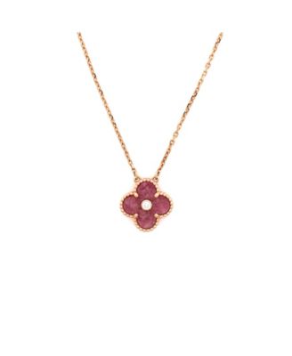  Vintage Alhambra Pendant Necklace 18K Rose Gold and Rhodonite with Diamond, 16.25"