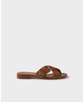  Women's Leather Crisscross Slides With Buckle