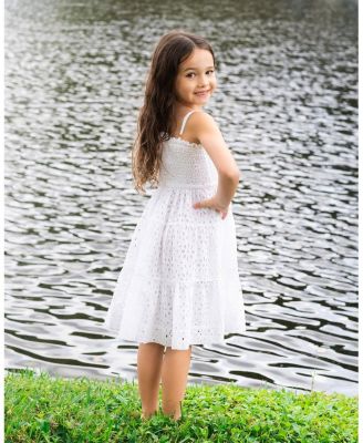  Girls' Eyelet Lila Dress Tiered Smocked Dress - Little Kid, Big Kid