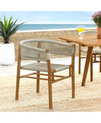  Vienna Outdoor Patio Teak and Rope Curved-Back Dining Armchairs, Set of 2