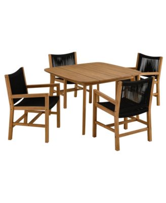  Vienna Outdoor Patio Teak and Rope Dining Set with Armchairs, Set of 5