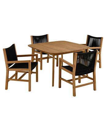 Vienna Outdoor Patio Teak and Rope Dining Set with Armchairs, Set of 5