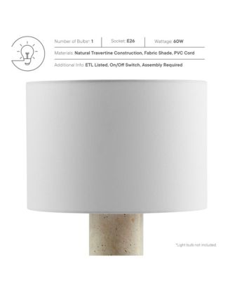 Zenith Travertine Table Lamp With Fabric Drum Shade