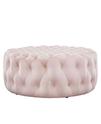 Amour Tufted Button Large Round Performance Velvet Ottoman