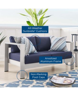  Shore Sunbrella Fabric Aluminum Outdoor Patio Loveseat
