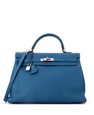 Kelly 35 Handbag Blue Togo with Palladium Hardware