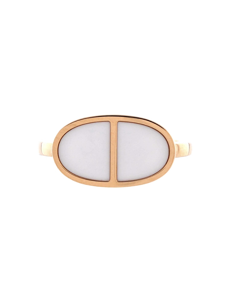 Pre-Owned HERMES Small Chaine d'Ancre Verso Ring 18K Rose Gold with Ceramic