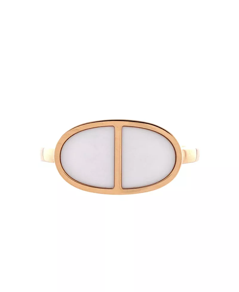 Pre-Owned HERMES Small Chaine d'Ancre Verso Ring 18K Rose Gold with Ceramic