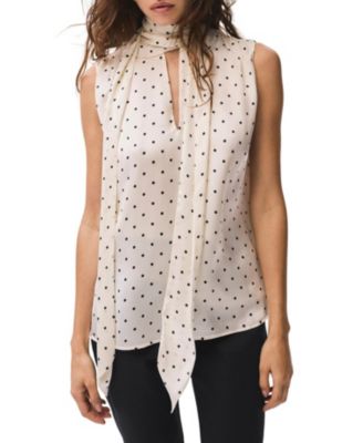  Women's Polka Dot Tie Neck Top