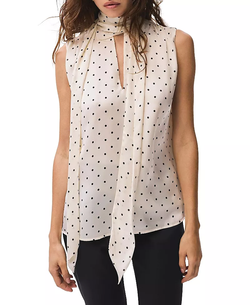 Mint Velvet Women's Polka Dot Tie Neck Top
