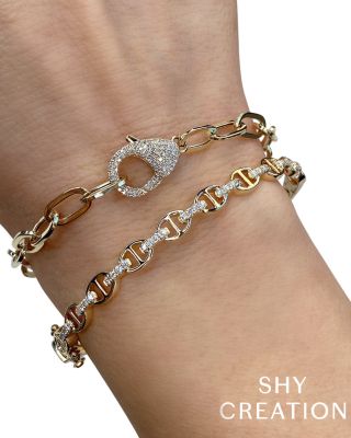 14K Yellow Gold Diamond Mariner Link Bangle Bracelet