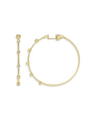 14K Yellow Gold Diamond Bezel Ridge Hoop Earrings